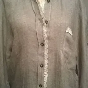 Chemise manches longues en lin et viscose couleur sable