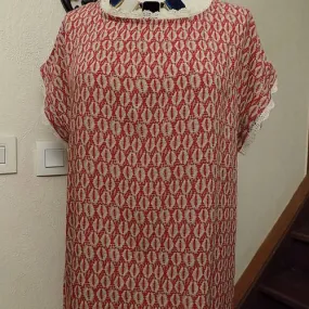 Robe manches courtes en viscose imprimée et dentelle